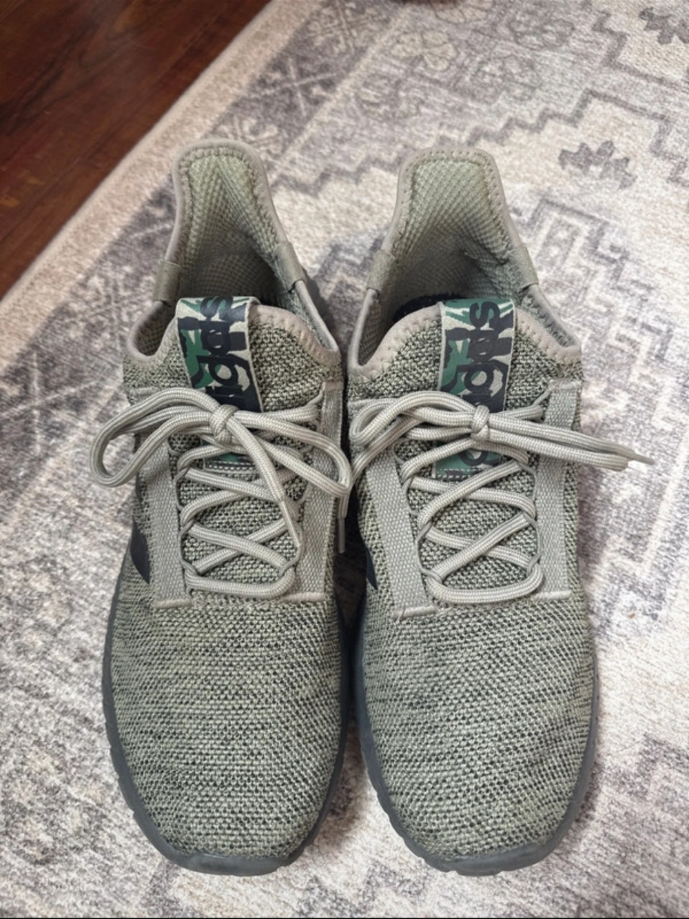 Olive Green Adidas Knit Athletic Sneakers